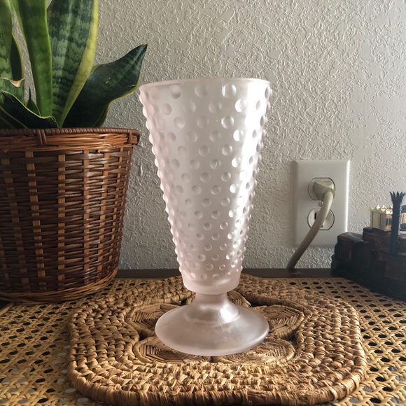 Vintage Pink Hobnail Glass Footed Vase - Picture 2 of 11